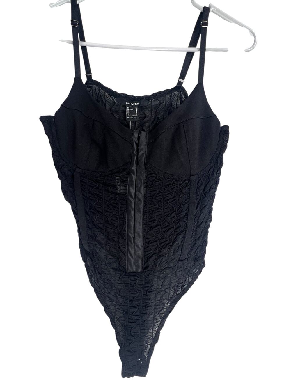 NWT black textured corset bodysuit is by Forever 21